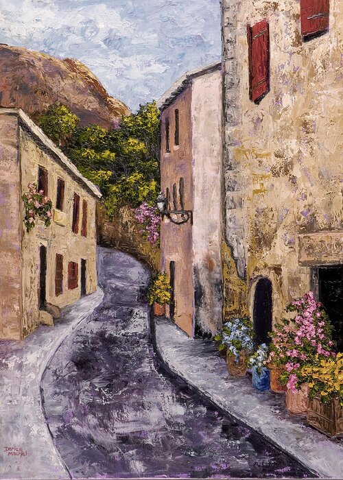 Mountain Greeting Card featuring the painting Mountain Village Street by Darice Machel McGuire