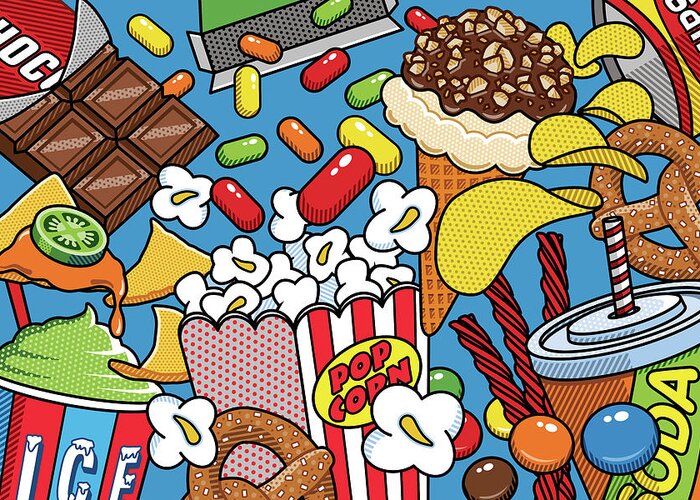 Pop Art Greeting Card featuring the digital art Movie Night Snacks by Ron Magnes