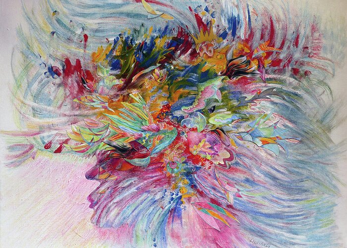 Abstract Greeting Card featuring the mixed media Mrs. Rucker's Sea Bonnet by Rosanne Licciardi