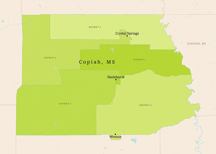 County Greeting Card featuring the digital art MS Copiah County Vector Map Green by Frank Ramspott