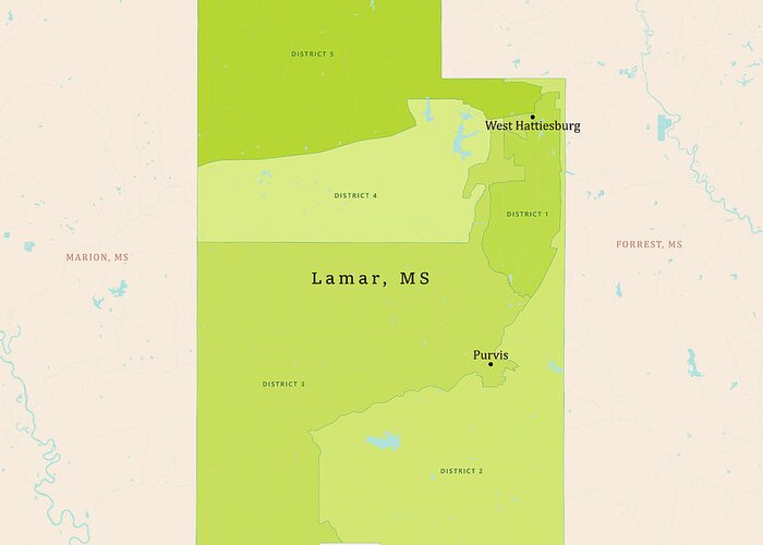 County Greeting Card featuring the digital art MS Lamar County Vector Map Green by Frank Ramspott