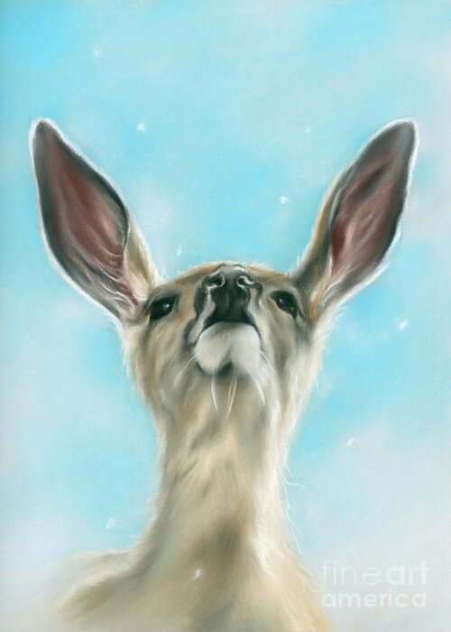 Animal Greeting Card featuring the painting Mule Deer with Blue Winter Sky by MM Anderson