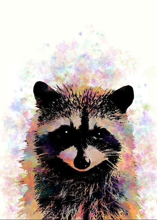 Raccoon Greeting Card featuring the mixed media Multicolor Raccoon 27 by Lucie Dumas