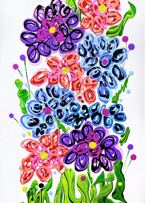 Fluid Acrylic Floral Painting Greeting Card featuring the painting Mums Madness by Jane Crabtree