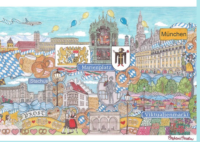 Munich Greeting Card featuring the mixed media Munich 2 by Stephanie Hessler