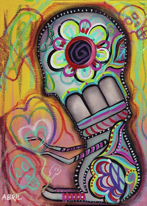 Day Of The Dead Greeting Card featuring the painting My Affliction by Abril Andrade