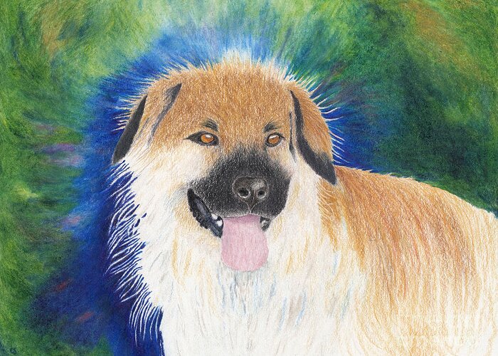 Dog Portrait Greeting Card featuring the painting My Best Girl Teddi Bear with Background by Conni Schaftenaar