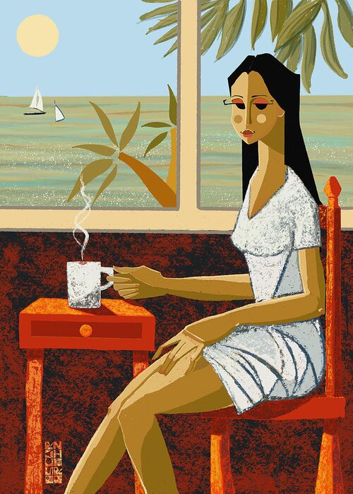 Vacation Greeting Card featuring the painting My Time by Oscar Ortiz