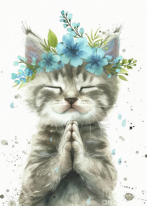 Kitten Greeting Card featuring the painting Namaste Kitten by Tina LeCour