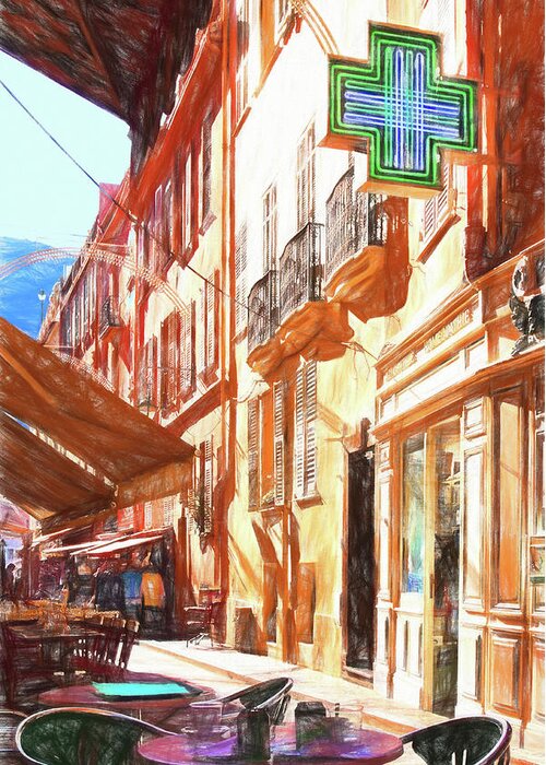 Monaco Greeting Card featuring the digital art Narrow busy street in Monaco #2 by Tatiana Travelways