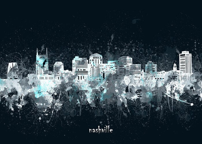 Nashville Greeting Card featuring the digital art Nashville Skyline Artistic V4 by Bekim M