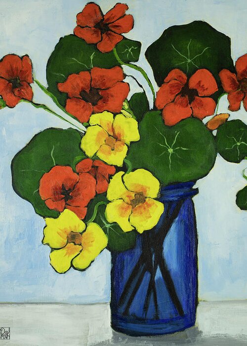 Still Life Greeting Card featuring the painting Nasturtiums by Debbie Brown