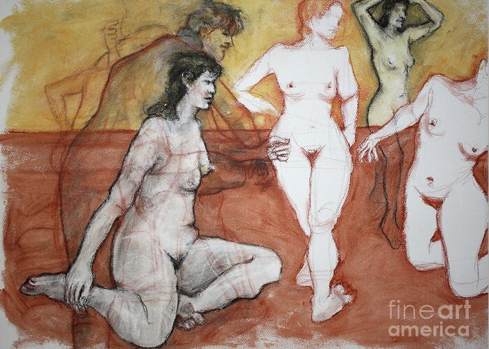 Female Nude Greeting Card featuring the mixed media Natalie by PJ Kirk