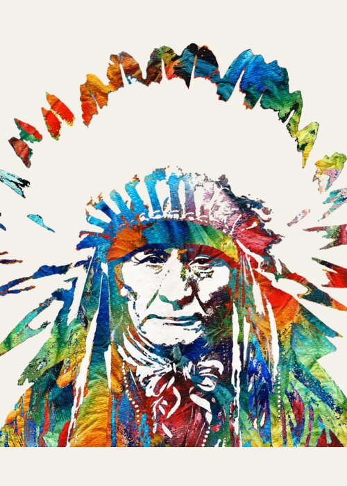 Native American Greeting Card featuring the painting Native American Art - Chief - By Sharon Cummings by Sharon Cummings