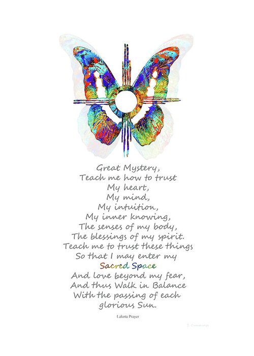 Butterfly Greeting Card featuring the painting Native American Healing Prayer - Sun Symbol - Sharon Cummings by Sharon Cummings
