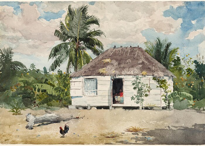 Winslow Homer Greeting Card featuring the drawing Native hut at Nassau by Winslow Homer