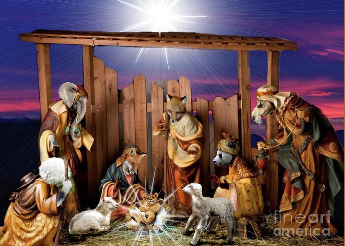 Fox Greeting Card featuring the digital art Nativity Scene by Scarlett Royale