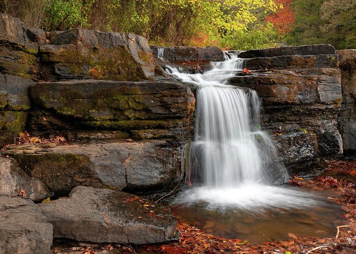 Arkansas Waterfall Greeting Card featuring the photograph Natural Dam Falls In Autumn - Ozark National Forest by Gregory Ballos