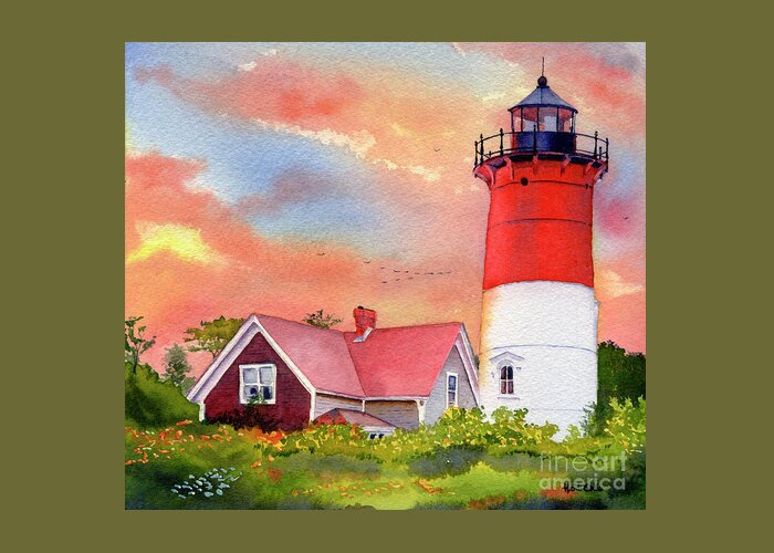 Cape Cod Greeting Card featuring the painting Nauset Light Sunset by Heidi Gallo