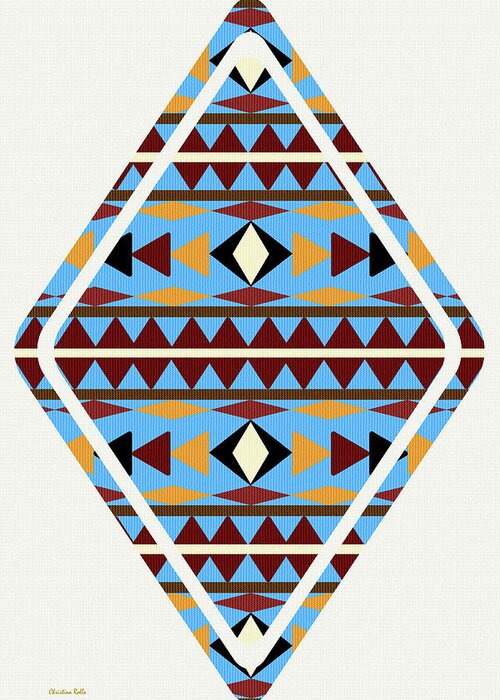 Navajo Greeting Card featuring the mixed media Navajo Blue Pattern Art by Christina Rollo