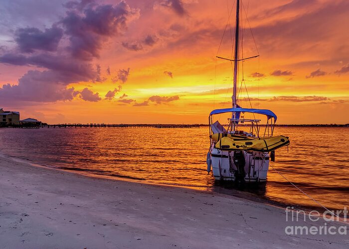 Navarre Greeting Card featuring the photograph Navarre Florida Fire Sunset by Jennifer White