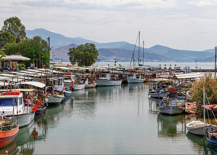 Peloponnese Greeting Card featuring the photograph Nea Kios harbour by Shirley Mitchell