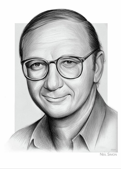 Neil Simon Greeting Card featuring the drawing Neil Simon pencil by Greg Joens