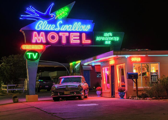 Classic Greeting Card featuring the photograph Neon Blue Swallow by Andy Crawford