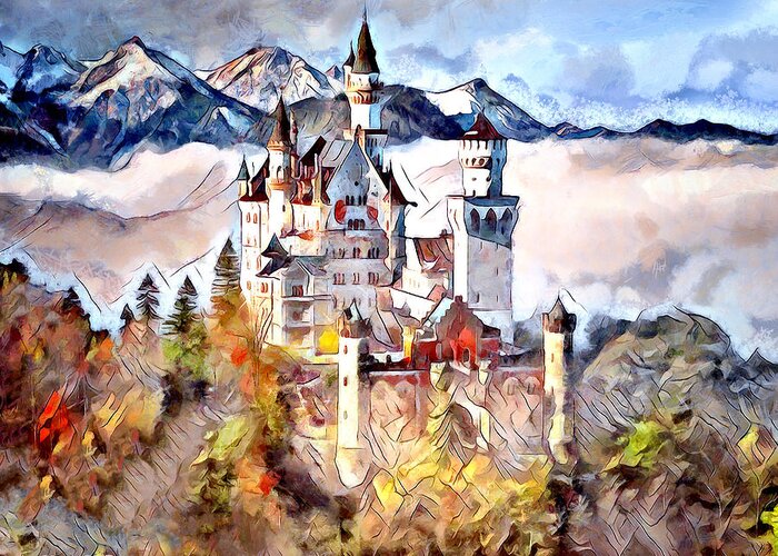 Castle Greeting Card featuring the digital art Neuschwanstein Castle by Pennie McCracken