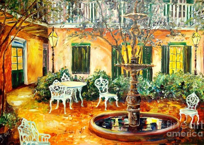 New Orleans Greeting Card featuring the painting New Orleans Courtyard by Diane Millsap