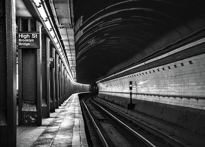 New York Greeting Card featuring the photograph New York City Empty Subway Station Black and White by Christopher Arndt