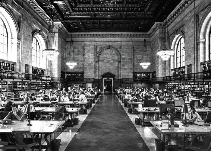 New York Greeting Card featuring the photograph New York City Public Library Rose Reading Room Black and White by Christopher Arndt
