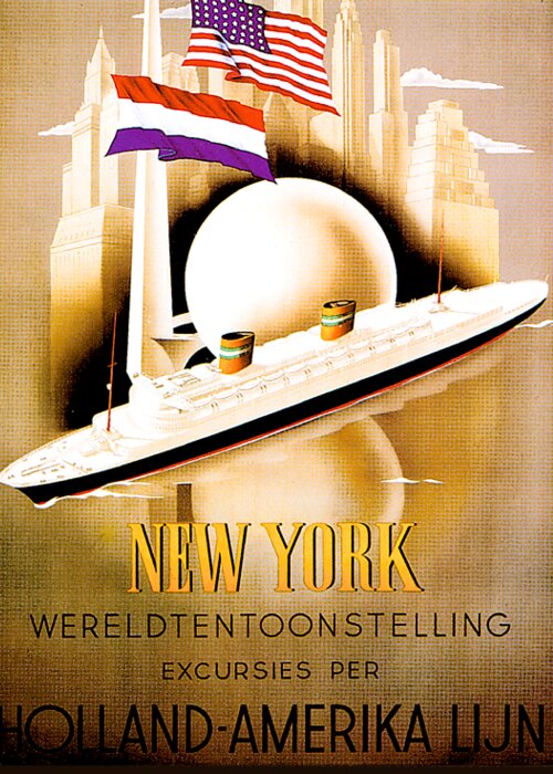 New York Greeting Card featuring the painting New York Wereldtentoonstelling excursies per Holland Amerika Lijn Poster 1938 by Unknown
