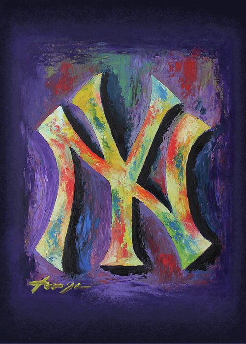 Baseball Greeting Card featuring the painting New York Yankees Baseball by Dan Haraga