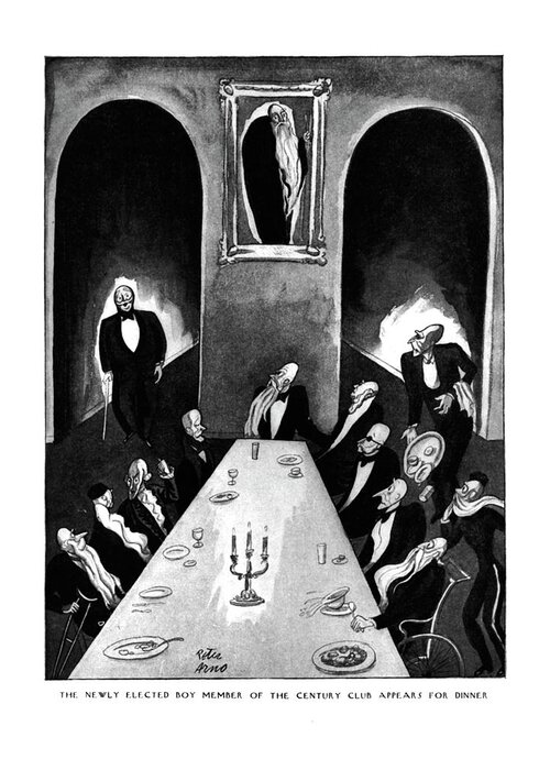Age Greeting Card featuring the drawing Newly Elected Boy Member of the Century Club Appears for Dinner by Peter Arno