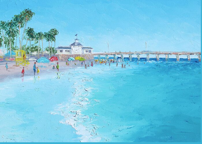 Newport Beach Ca Greeting Card featuring the painting Newport Beach and Balboa Pier by Jan Matson