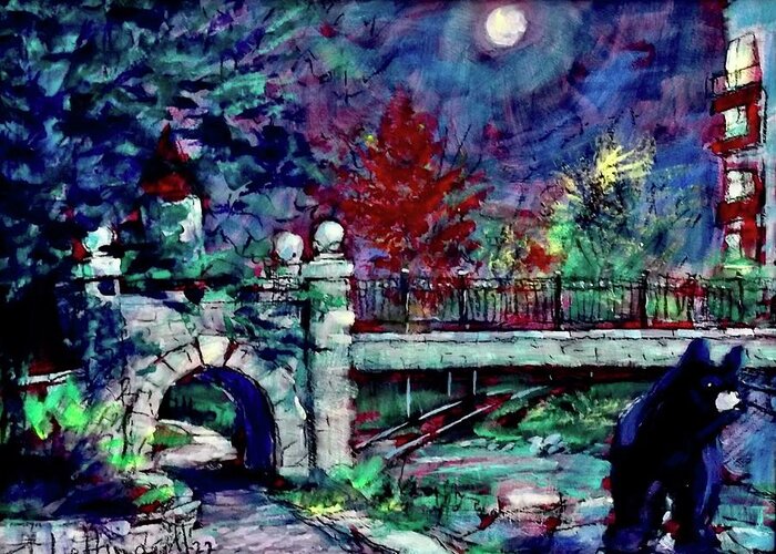 Painting Greeting Card featuring the painting Night Bear by Les Leffingwell