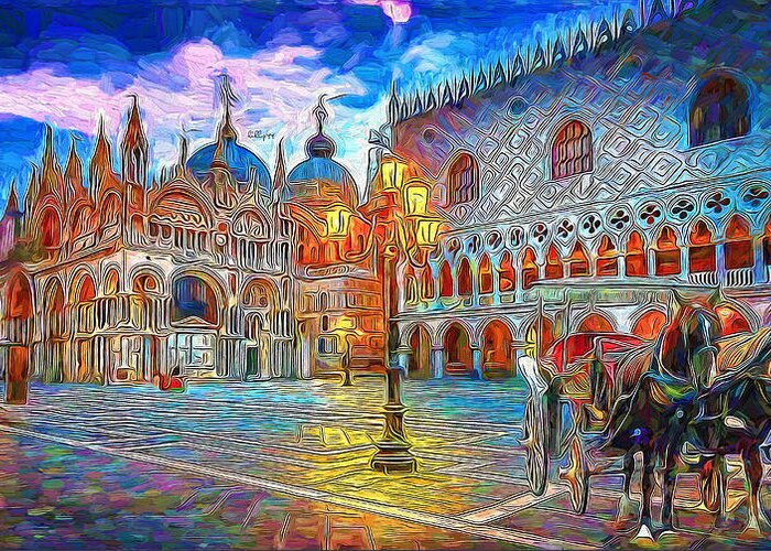 Paint Greeting Card featuring the painting Night come in old Europe by Nenad Vasic