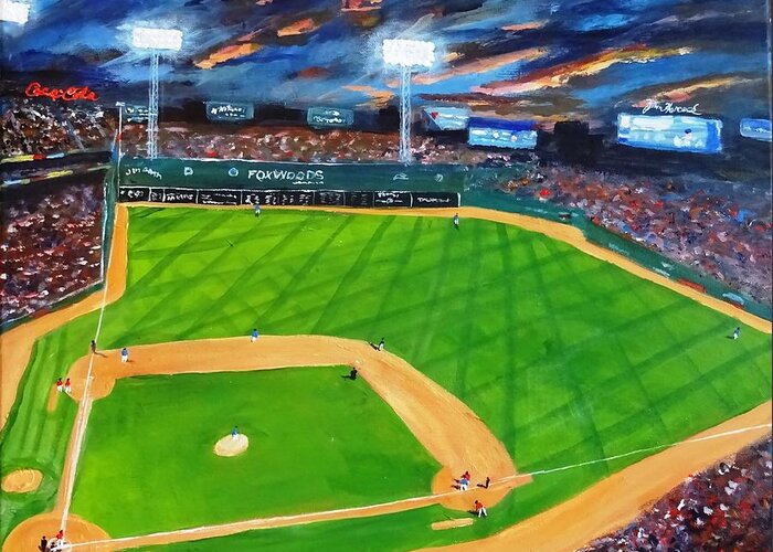 Baseball Greeting Card featuring the painting Night Game Fenway Park by Brent Arlitt