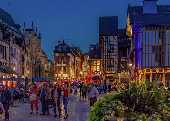 Crowds Greeting Card featuring the photograph Night Life in Troyes, France by Marcy Wielfaert