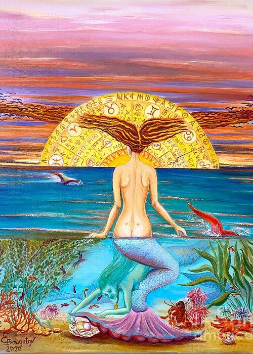 Mermaid Greeting Card featuring the painting Night Mare by Ella Boughton