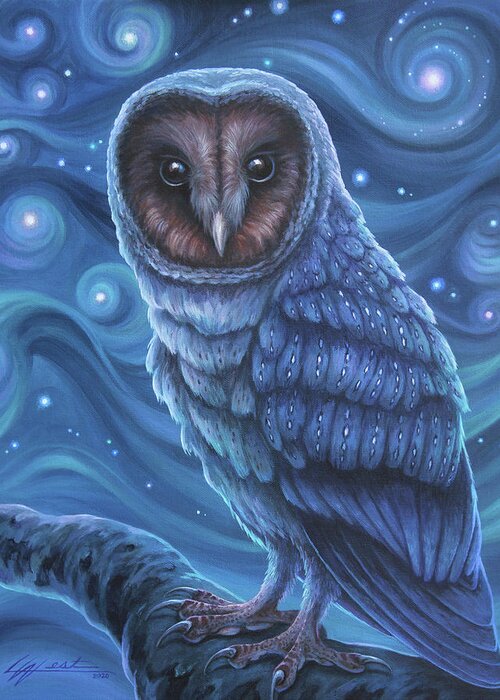 Owl Greeting Card featuring the painting Night Owl by Lucy West