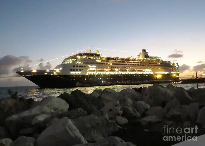 Curacao Greeting Card featuring the photograph Night Ship by World Reflections By Sharon