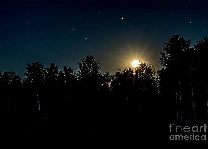 Night Sky's Greeting Card featuring the photograph Night Sky's Strawberry Moon and Stars by Sandra J's