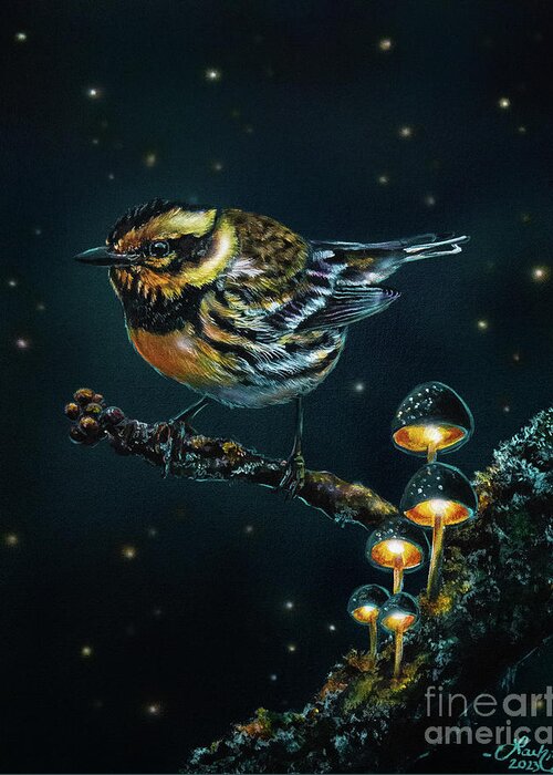 Townsend's Warbler Greeting Card featuring the painting Night Song by Lachri