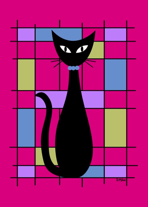 Abstract Black Cat Greeting Card featuring the digital art No Background Mondrian Abstract Cat 2 by Donna Mibus