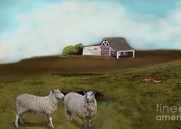 Sheep Greeting Card featuring the mixed media No City Here by Julie Grimshaw