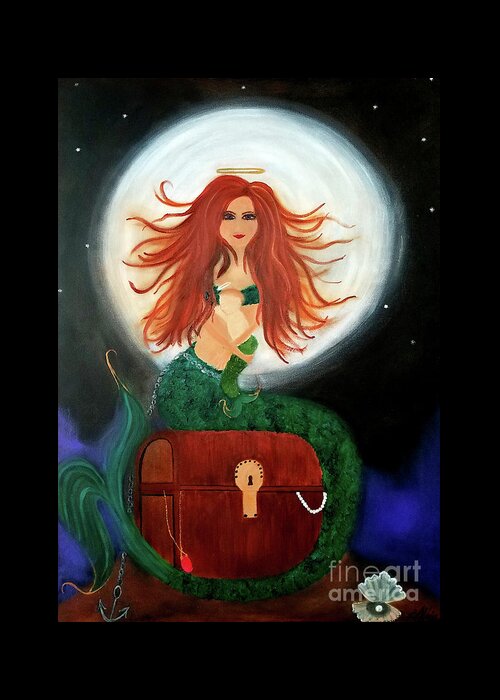 Mermaid Greeting Card featuring the painting No Greater Treasure by Artist Linda Marie