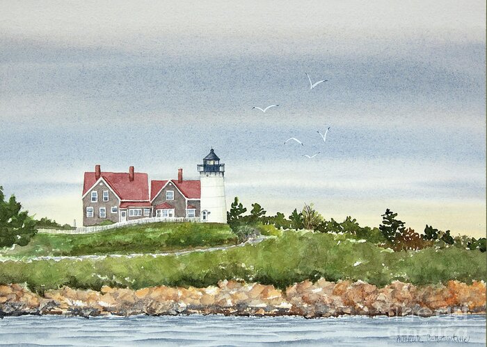 Nobska Lighthouse Falmouth Cape Cod Greeting Card featuring the painting Nobska Lighthouse Falmouth Cape Cod by Michelle Constantine