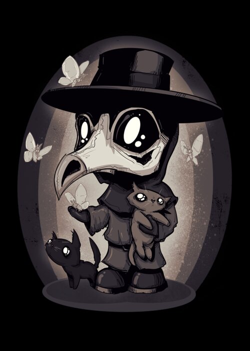 Plague Doctor Greeting Card featuring the drawing Nocturnal Plushie by Ludwig Van Bacon